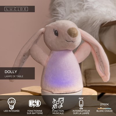 Lucide DOLLY - Lampe de table Chambres d'enfant - Piles - LED - 1x3W 2700K - Avec fonctionnalité musicale - Rose